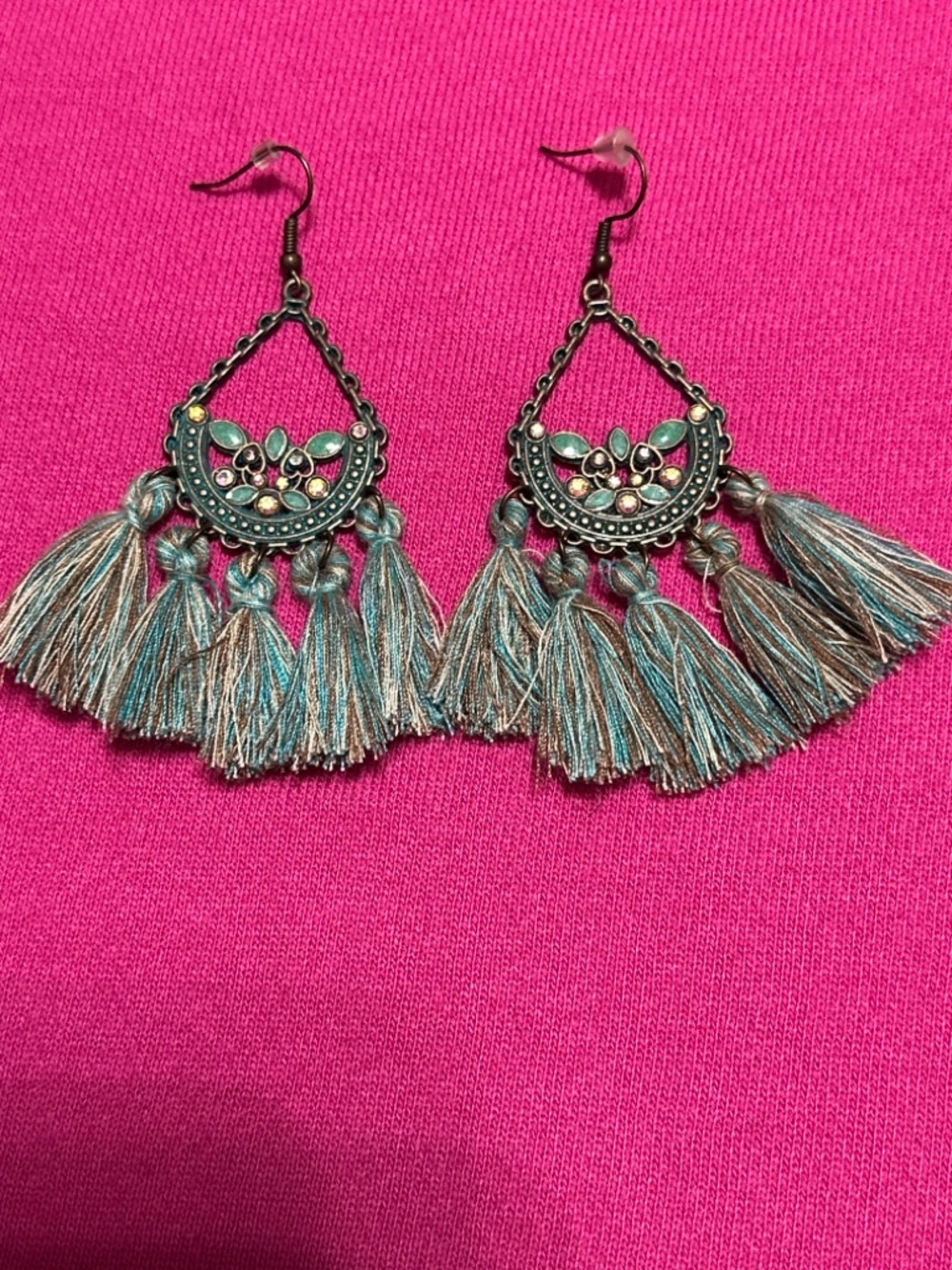 Bohemian Green Tassel Drop Earrings